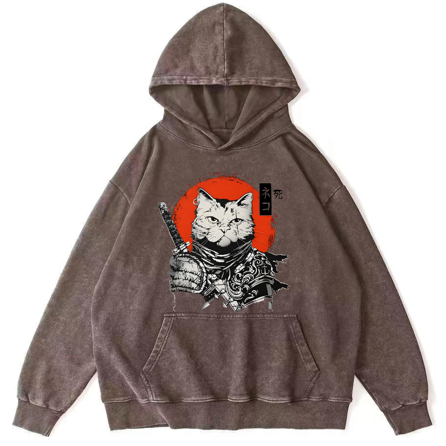 Cat Hero Japanese Style Vintage Distressed Hoodie-Zazasy