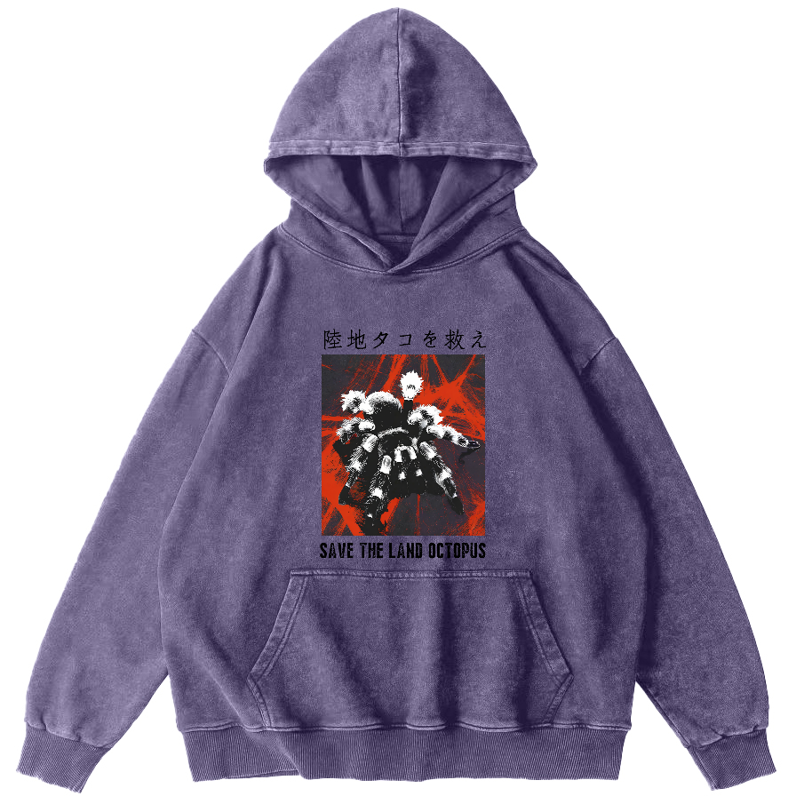 Save The Land Octopus Vintage Washed Hoodie-Zazasy
