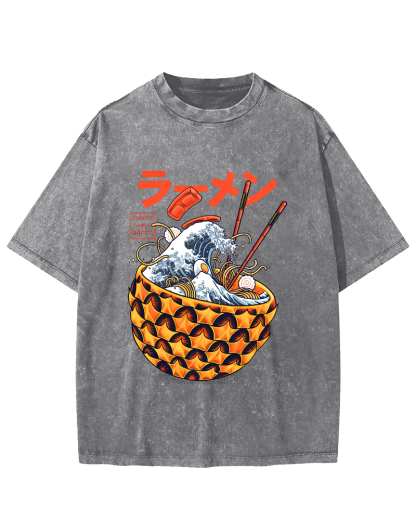 Japanese Lamian Noodles Vintage Washed T-shirt-Zazasy