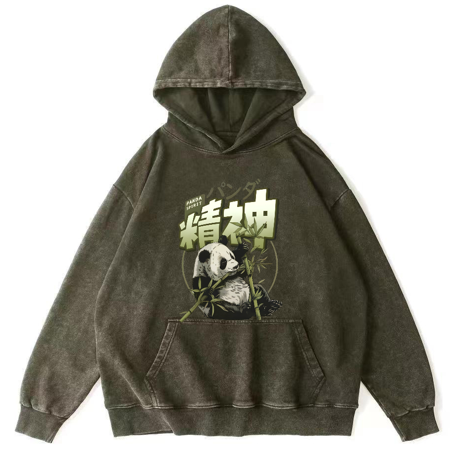 Panda Spirit That Loves Bbamboo, Japanese Style Vintage Washed Hoodie-Zazasy