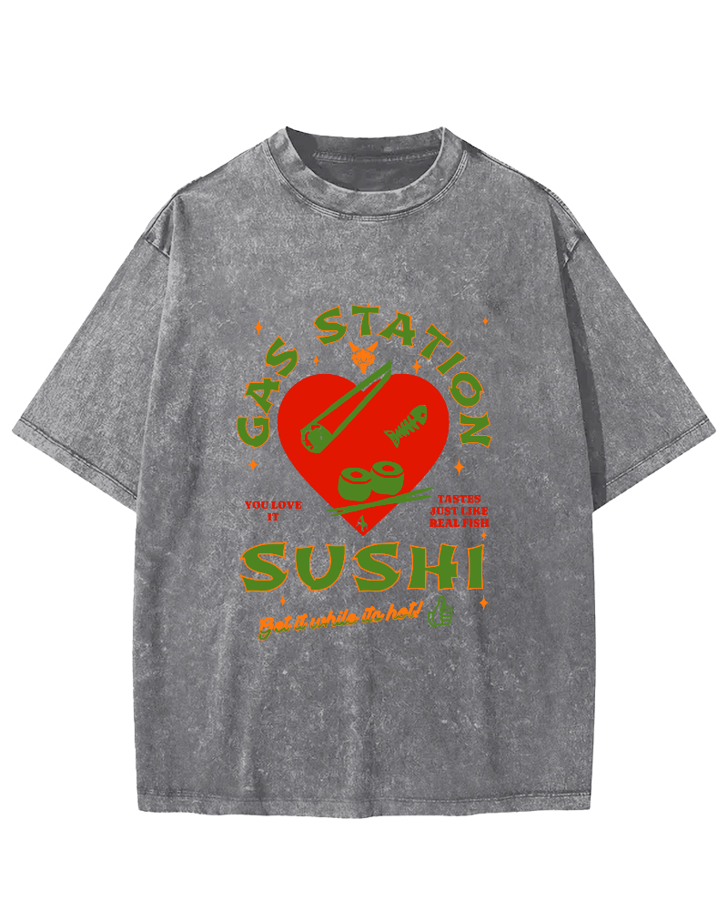 I like Sushi, Japanese Style Vintage Washed T-shirt-Zazasy