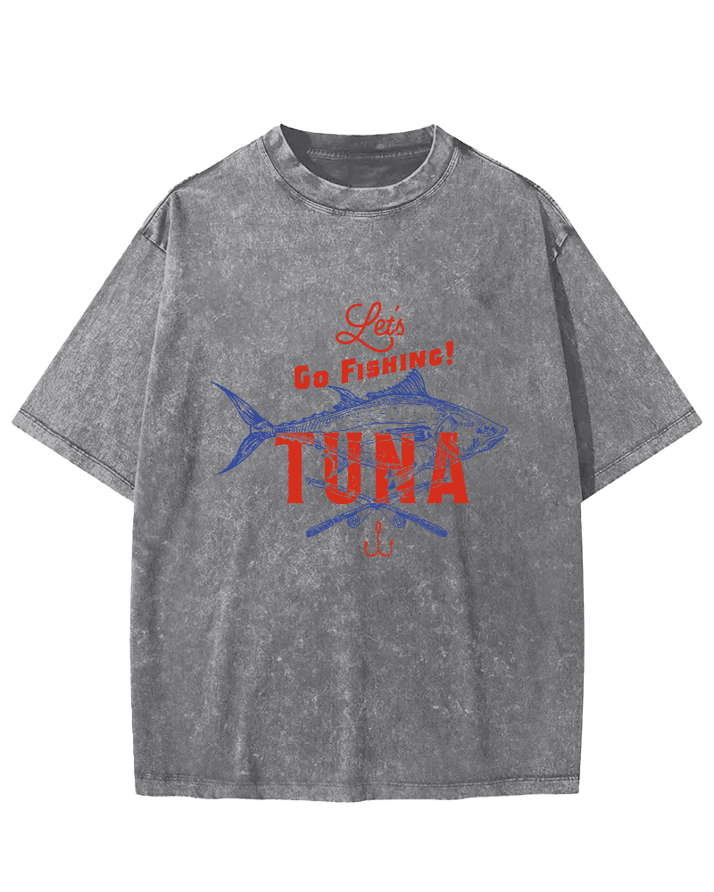 Retro Tuna Fishing Japanese Washed T-shirt-Zazasy
