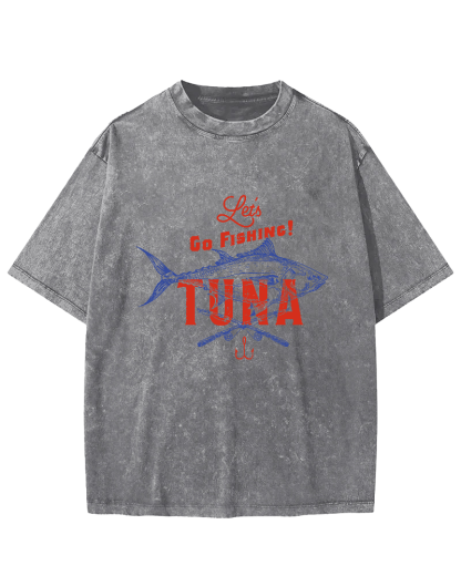 Retro Tuna Fishing Japanese Washed T-shirt-Zazasy