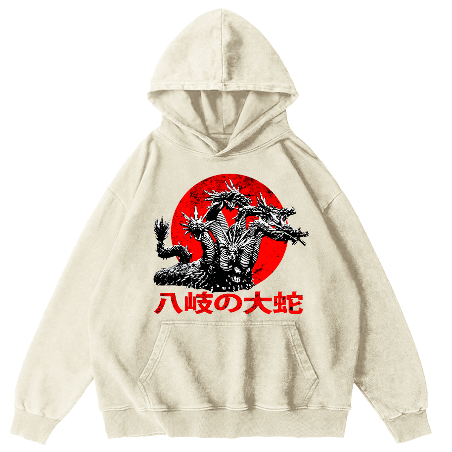 Japanese Style Giant Snake Monster Vintage Distressed Hoodie-Zazasy