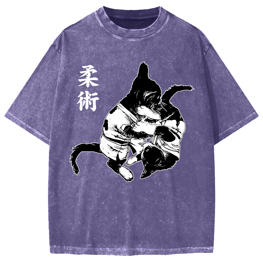 Jujutsu Cat Fight Kawaii Vintage Washed T-shirt