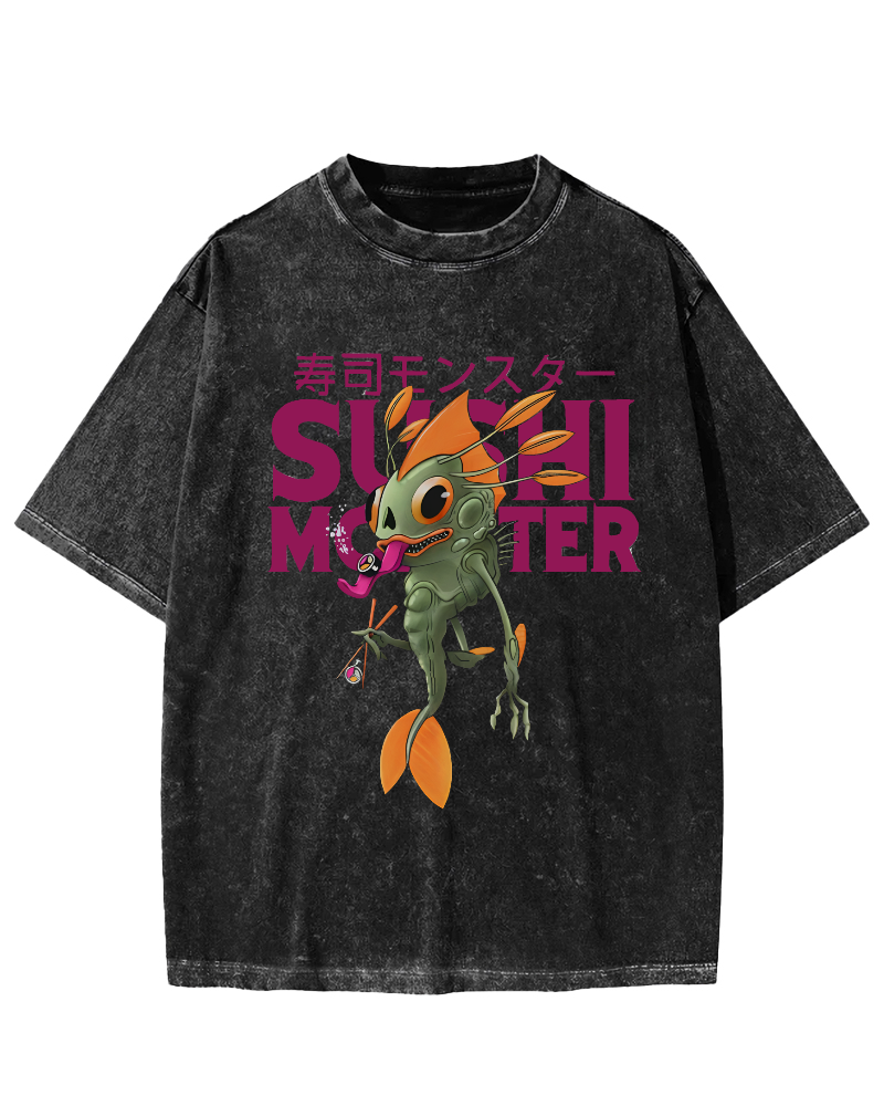 Monster Sushi Vintage Washed T-shirt-Zazasy