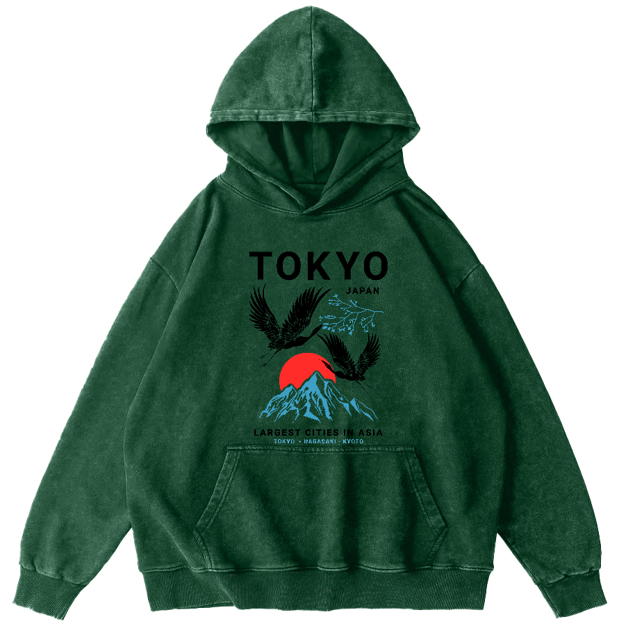 Tokyo Flying Crane Vintage Distressed Hoodie-Zazasy