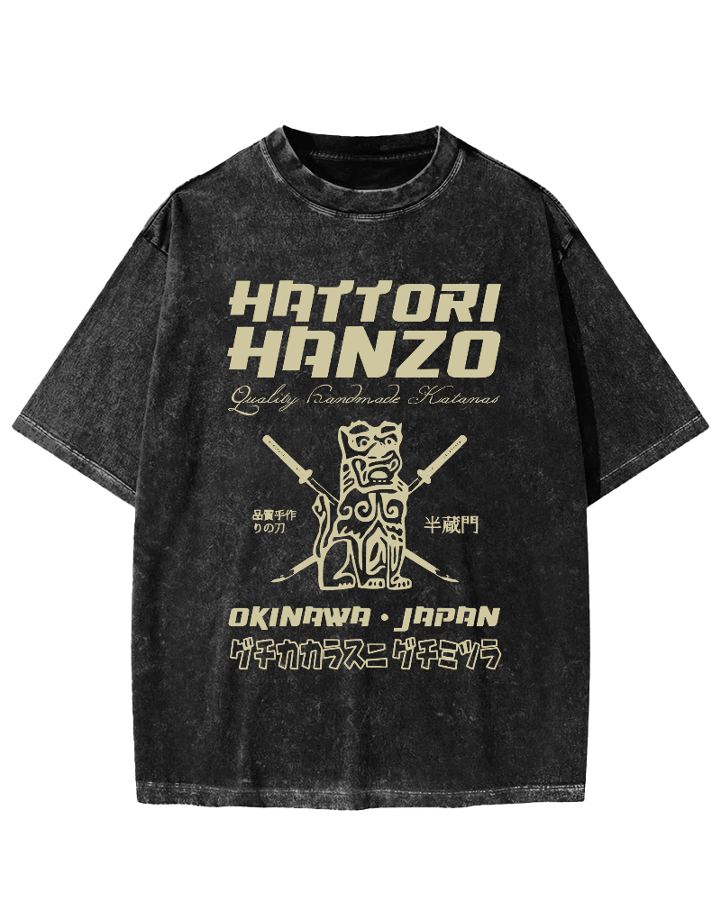 Hattori Hanzo Retro Vintage Washed T-shirt-Zazasy