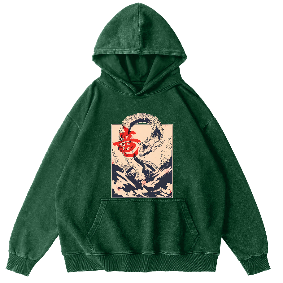 Kobe Water Dragon Japanese Style Vintage Distressed Hoodie-Zazasy