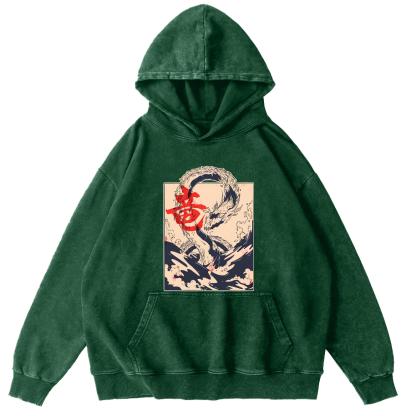 Kobe Water Dragon Japanese Style Vintage Distressed Hoodie-Zazasy
