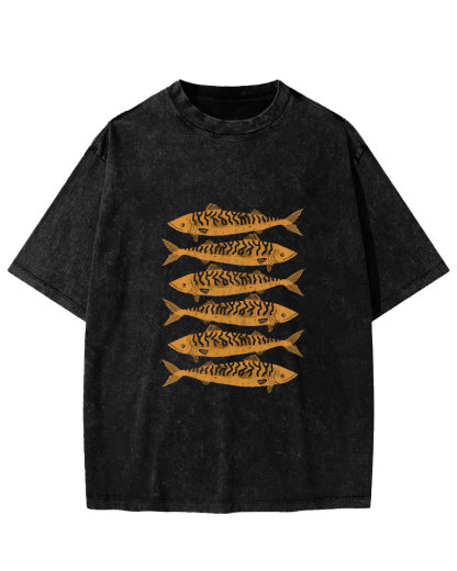 Retro Sea Fish Pattern Vintage Distressed T-shirt-Zazasy
