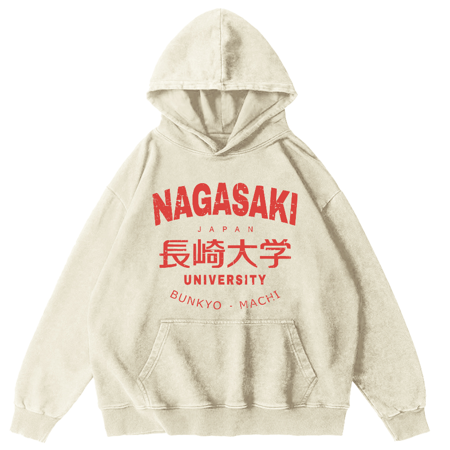 NAGASAKI University  Vintage Washed Hoodie-Zazasy