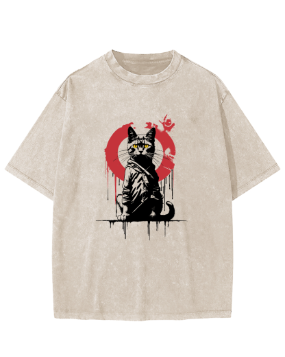Retro Japanese Style Kitten Vintage Distressed T-shirt-Zazasy