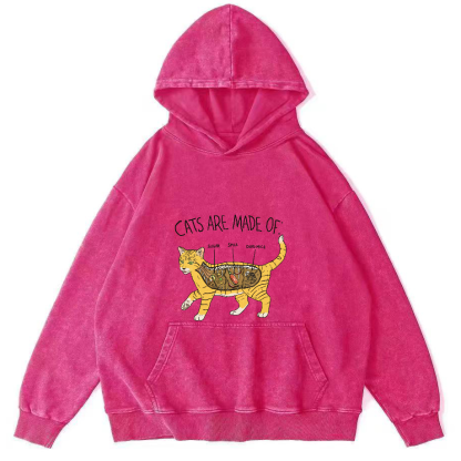 Abstract Cat Japanese Washed Hoodie-Zazasy