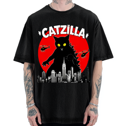 Black CatZilla Vintage Washed T-shirt