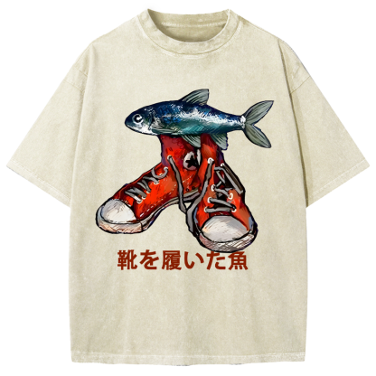 Fish Wearing Shoes Vintage Washed T-shirt