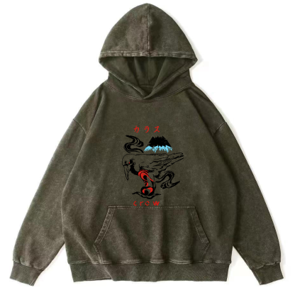 Retro Crow Pattern Vintage Distressed Hoodie-Zazasy