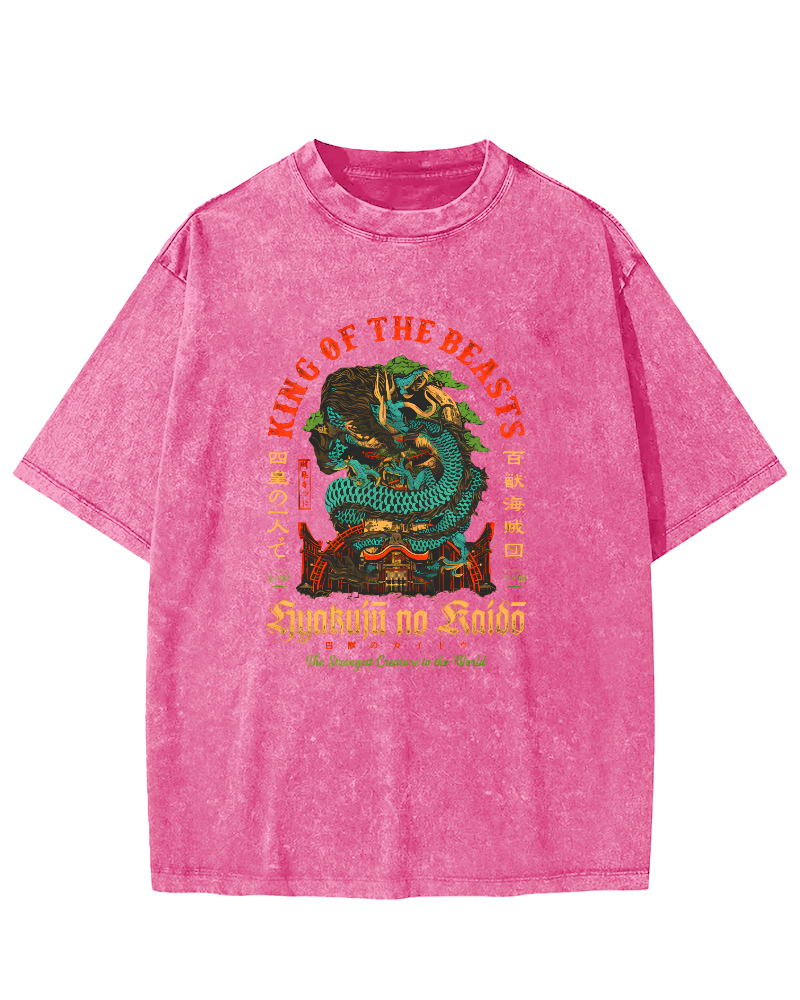 Japanese Mythological Dragon Pattern Vintage Distressed T-shirt-Zazasy