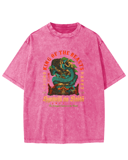 Japanese Mythological Dragon Pattern Vintage Distressed T-shirt-Zazasy