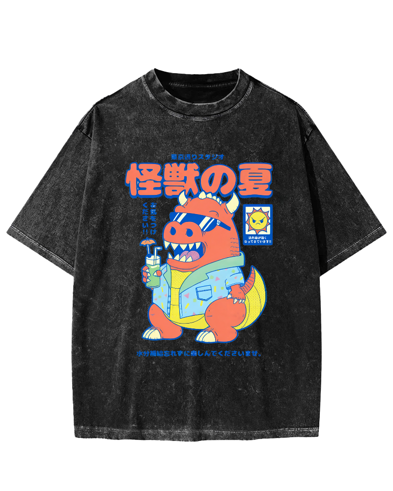 Monster's Summer Vintage Washed T-shirt-Zazasy
