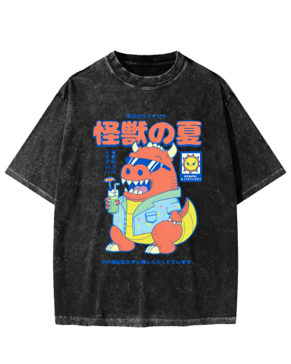Monster's Summer Vintage Washed T-shirt-Zazasy