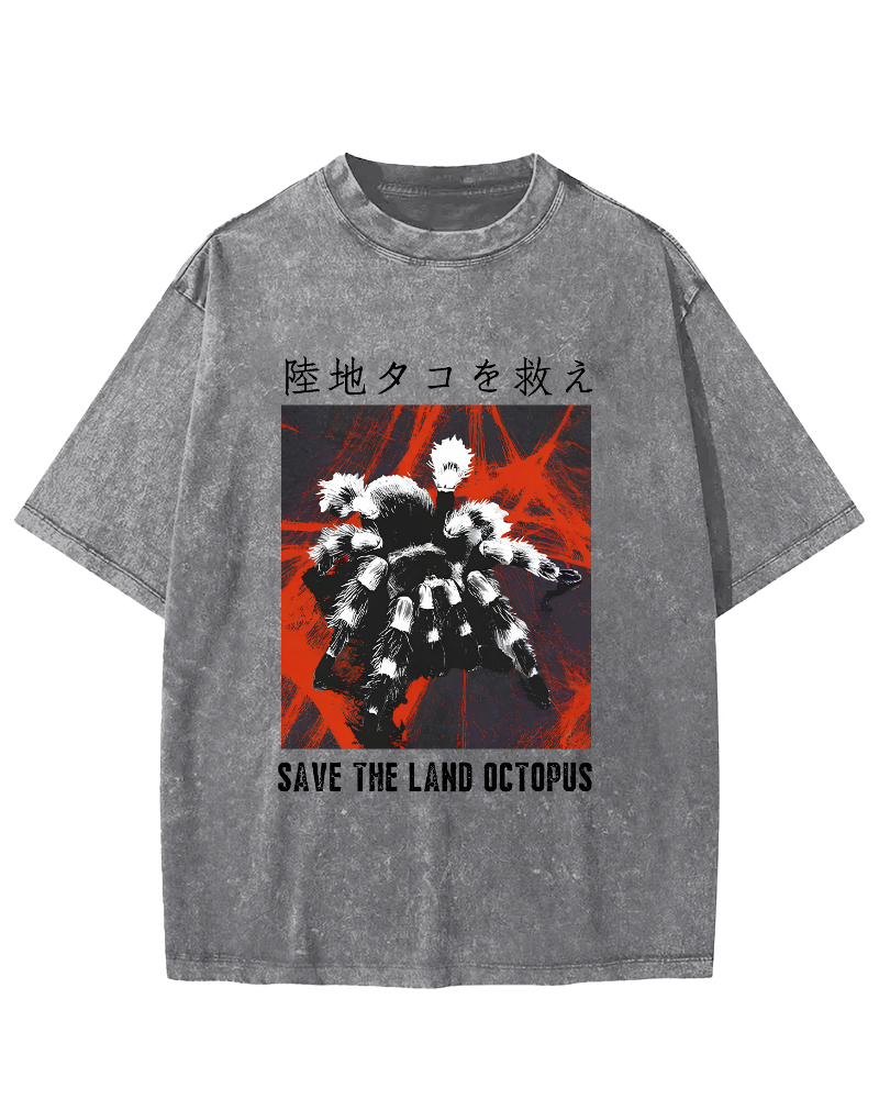 Japanese Style Spiders At Work Vintage Washed T-shirt-Zazasy