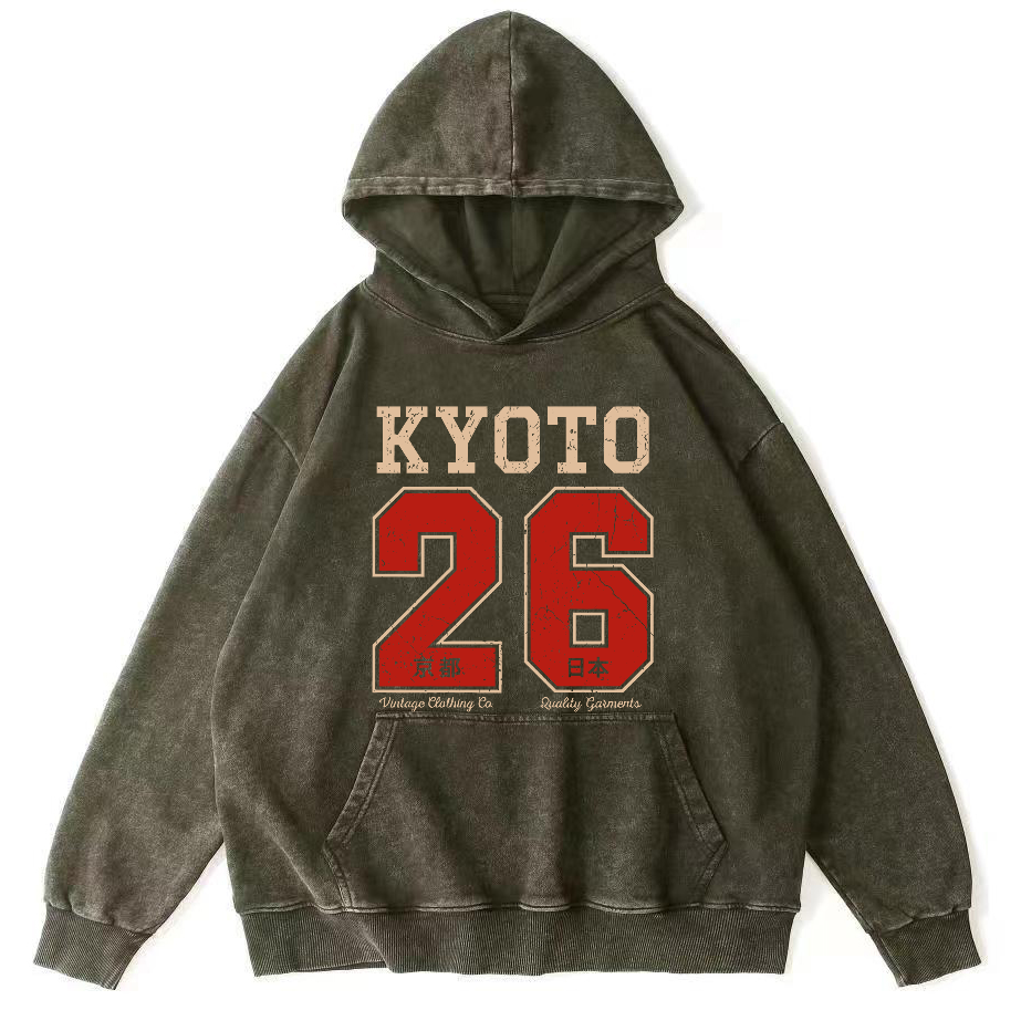 Kyoto Japan No. 26 Vintage Washed Hoodie-Zazasy