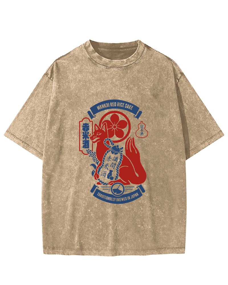 Japanese Retro Gog Pattern Vintage Distressed T-shirt-Zazasy