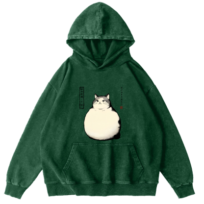 Obese Japanese Style Cat Vintage Distressed Hoodie-Zazasy