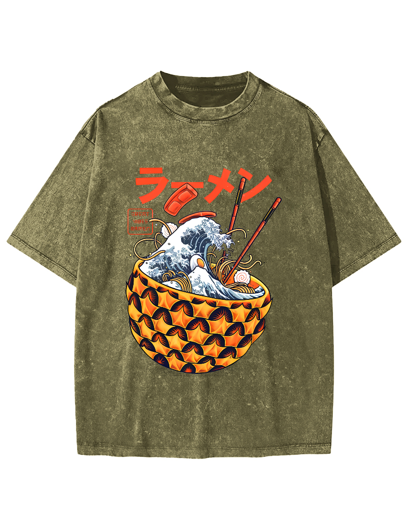 Japanese Lamian Noodles Vintage Washed T-shirt-Zazasy