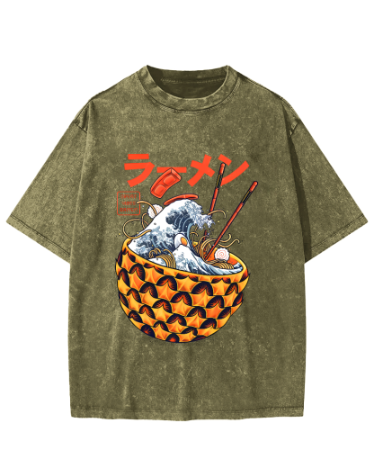 Japanese Lamian Noodles Vintage Washed T-shirt-Zazasy