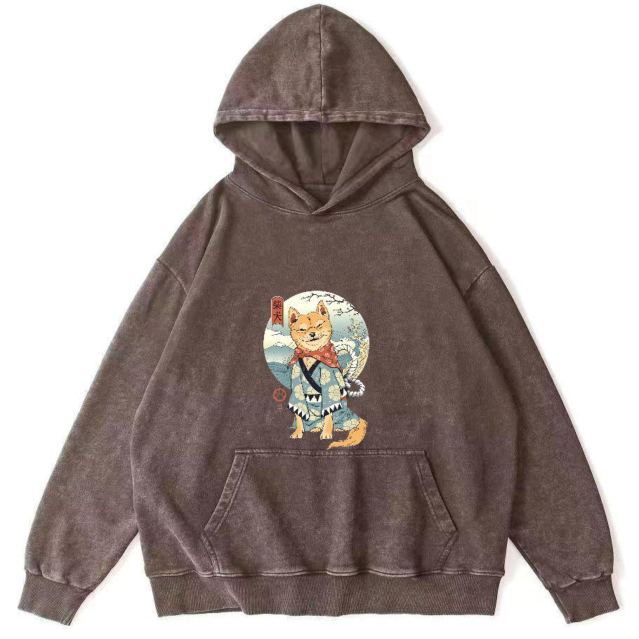 Samurai Shiba Dog Japanese Vintage Distressed Hoodie-Zazasy