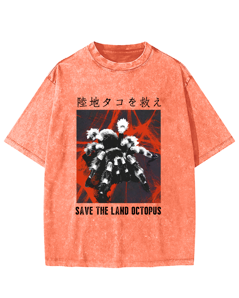 Japanese Style Spiders At Work Vintage Washed T-shirt-Zazasy