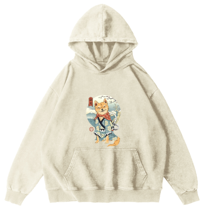Samurai Shiba Dog Japanese Vintage Distressed Hoodie-Zazasy