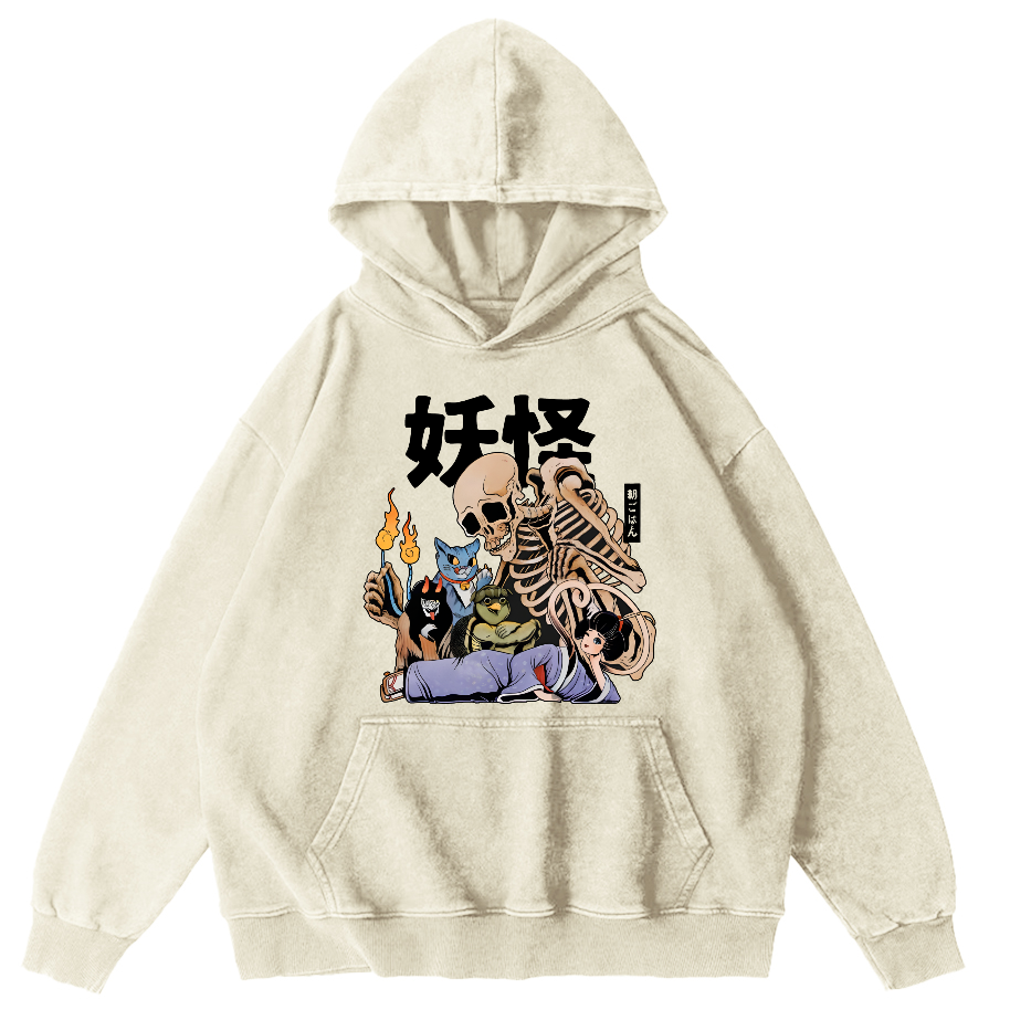 Skeleton Monster Japanese Vintage Distressed Hoodie-Zazasy