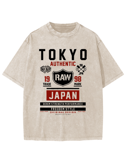 Retro Style Tokyo Text Vintage Washed T-shirt-Zazasy