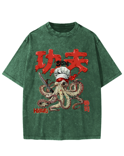 Kung Fu Sushi Japanese Vintage Washed T-shirt-Zazasy