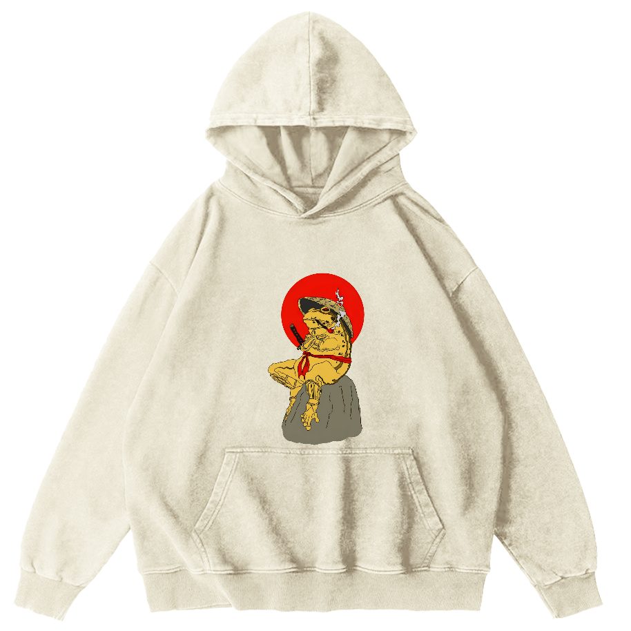 Retro Frog Japanese Style Vintage Distressed Hoodie-Zazasy