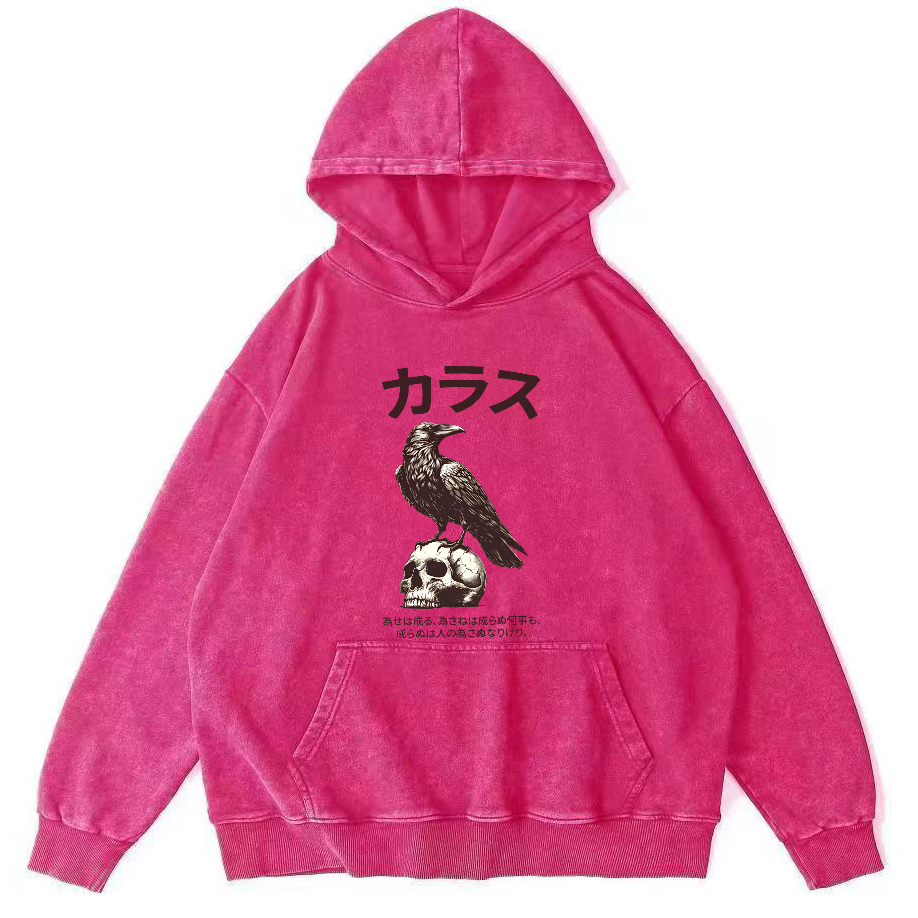 Crow Pattern Japanese Style Vintage Distressed Hoodie-Zazasy