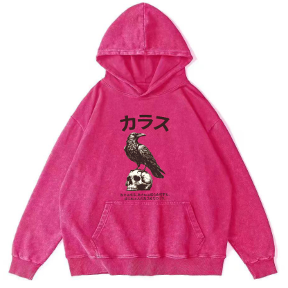 Crow Pattern Japanese Style Vintage Distressed Hoodie-Zazasy