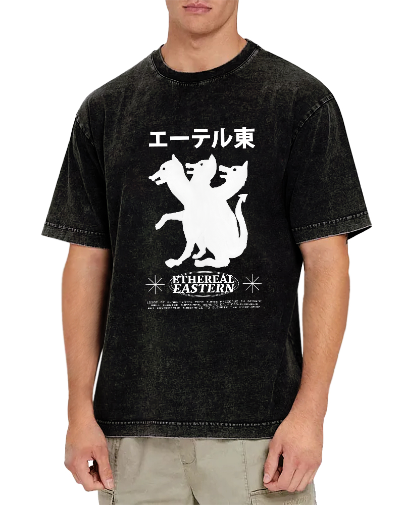 Japanese Puppy Pattern Vintage Distressed T-shirt-Zazasy