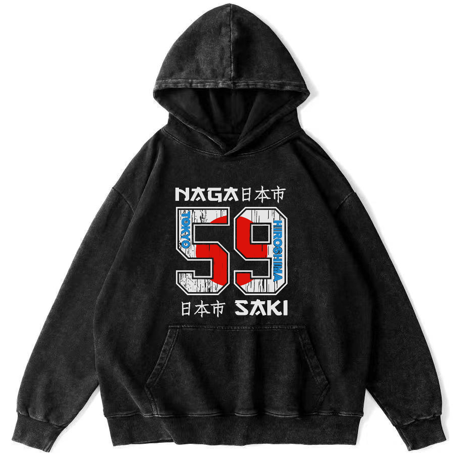 Number 59 in Japan City Vintage Washed Hoodie-Zazasy