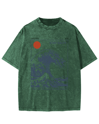 The Sunrise Scenery of Waves in Tokyo Vintage Washed T-shirt-Zazasy