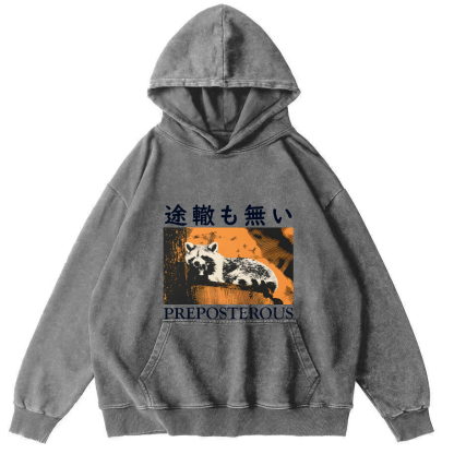 Lazy Raccoon Japanese Vintage Distressed Hoodie-Zazasy