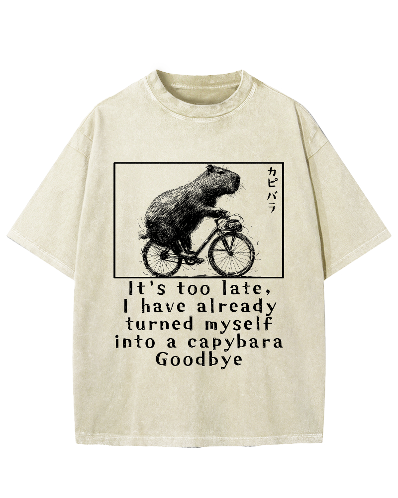 Capybara Riding Bicycle Vintage Washed T-shirt