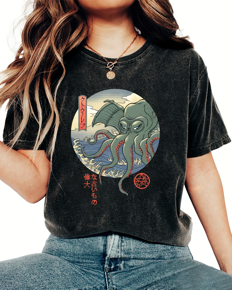 Giant Octopus Vintage Washed T-shirt-Zazasy