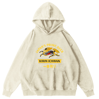 Kirin Ichiban Beer Logo Japanese Washed  Hoodie-Zazasy