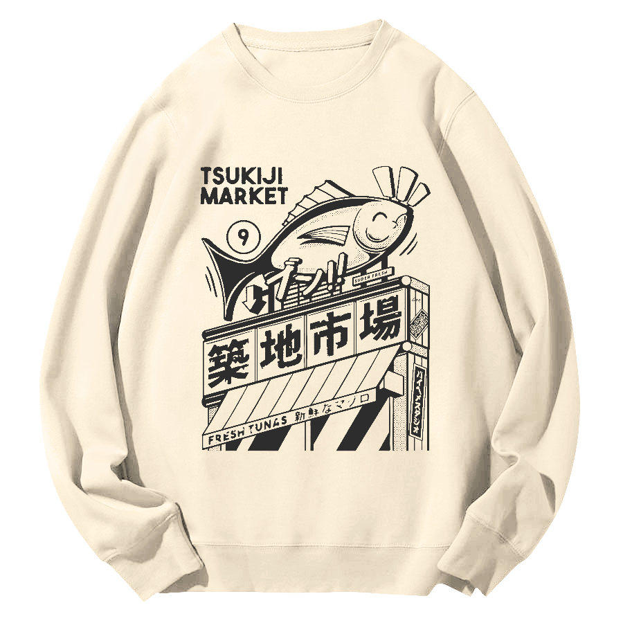 Tsukiji Seafood Market Round Neck Sweatshirt-Zazasy