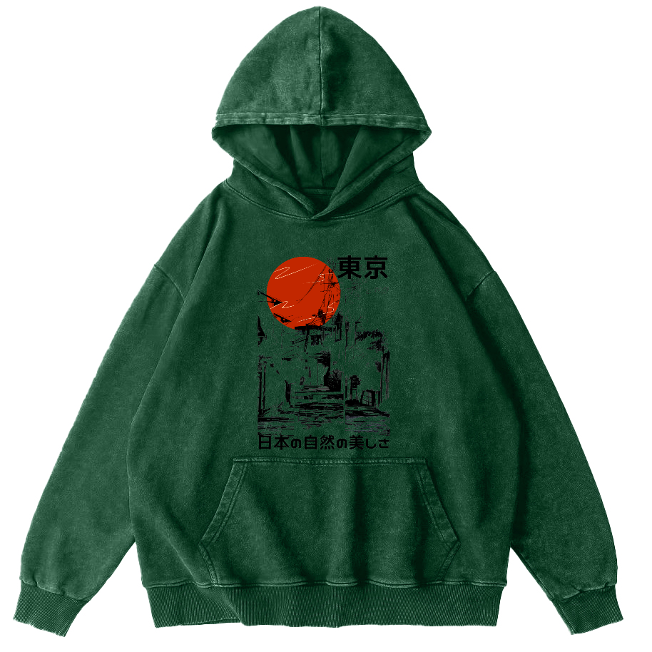 Tokyo's Natural Scenery Vintage Distressed Hoodie-Zazasy
