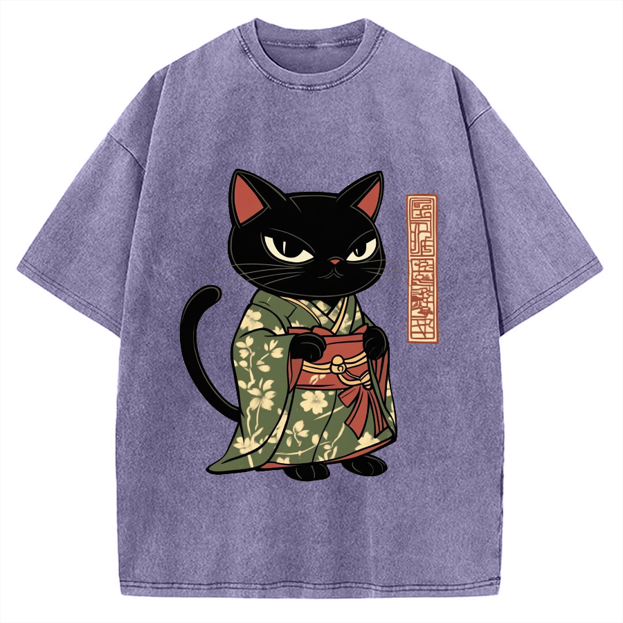 Japanese Cat Geisha Vintage Washed T-shirt